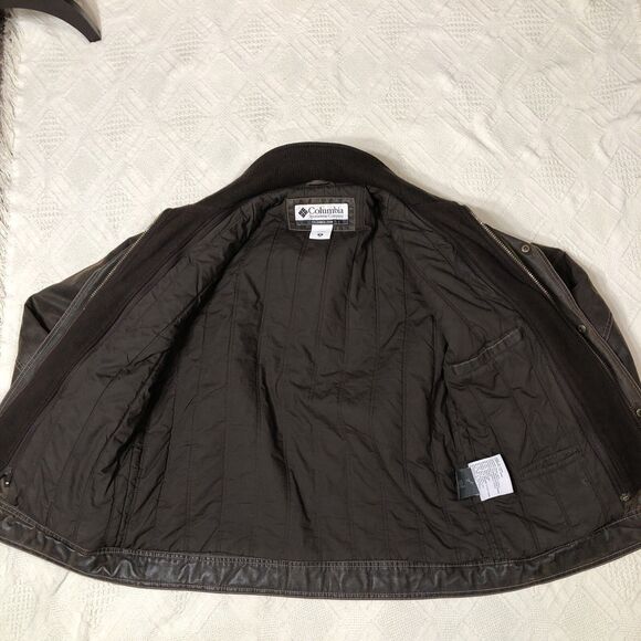 Columbia Men's Bomber Faux Leather Lined Jacket / Coat Size Medium Brown - Picture 13 of 16